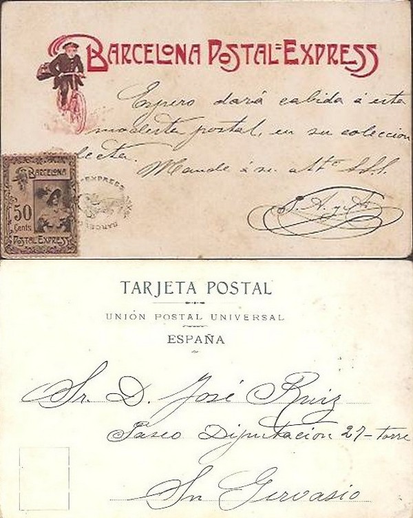 Barcelona-Postal-Express-14-50-postcard-Briefmarke-Stamp-Sello-Timbro–francobollo-Timbre-Frimærke-Postzegel-Známky-Poštneznamke-Znaczki
