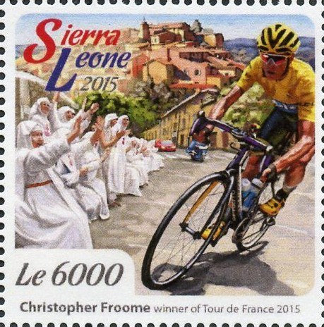 Tour-de-France-2015-Sierra-Leone-stamperija-nun-bicycle-stamp-velo-timbre-Fahrrad-Briefmarke-Philatelie